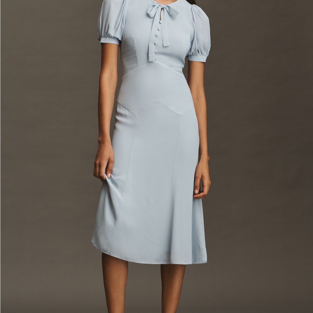 Reformation Sky Blue Midi Dress with Button Detail Size 2(US)